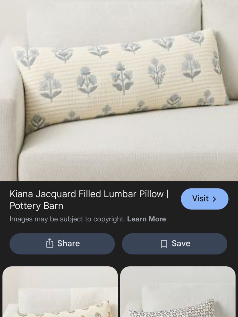 Pottery Barn Cream and Light Blue Jacquard Lumbar Pillow
